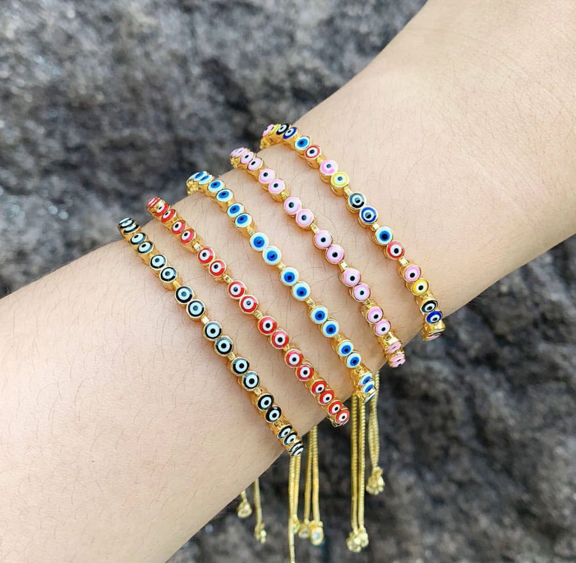 Evil Eye Gold Pull Chord Bracelets