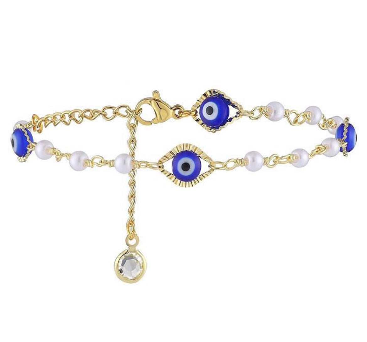 Pearl Evil Eye Charm Anklet