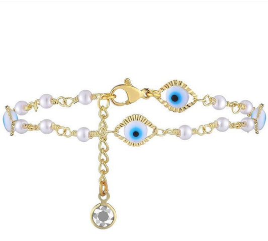 Pearl Evil Eye Charm Anklet