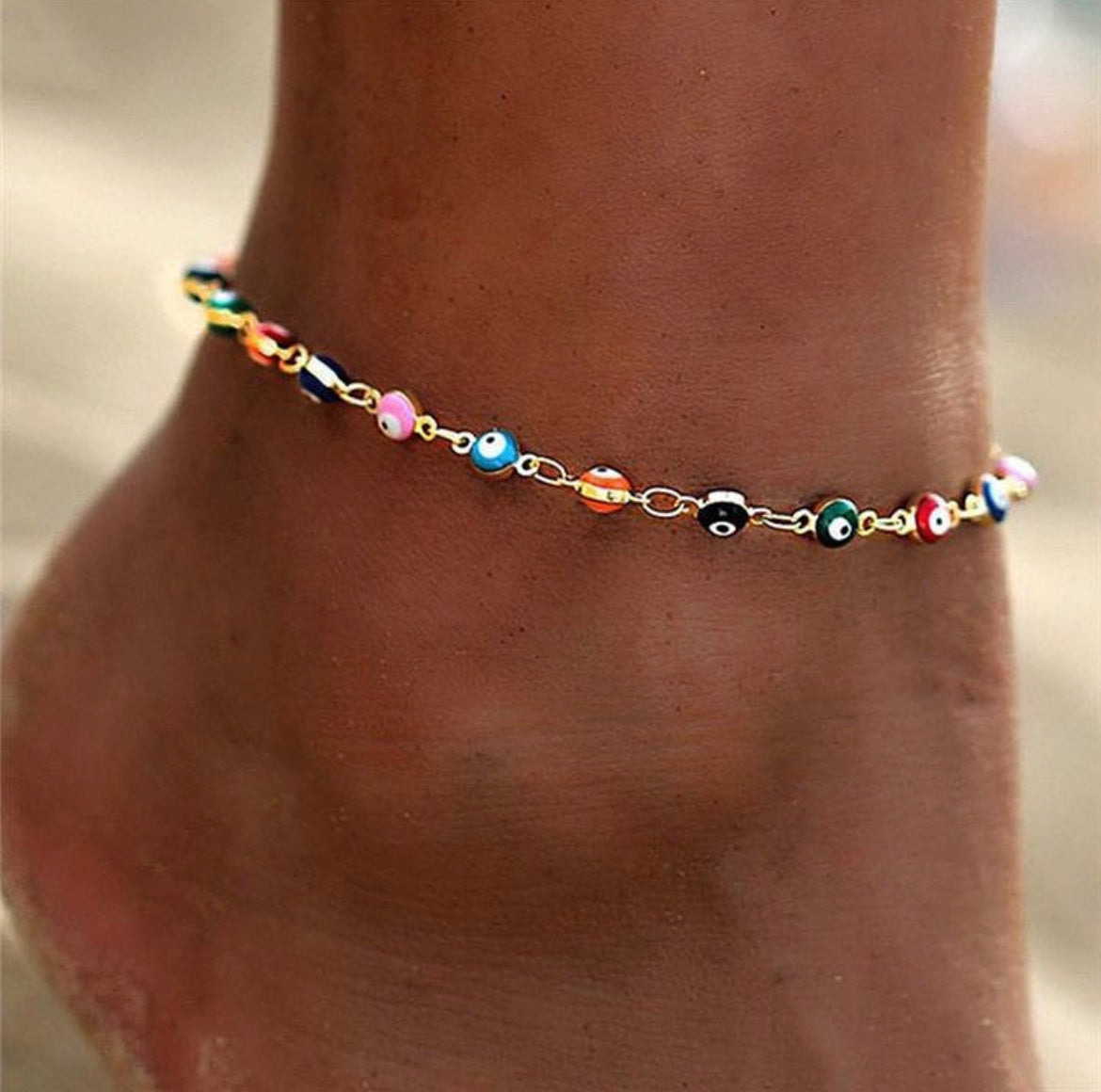 Multicolored Evil Eye Charm Anklet