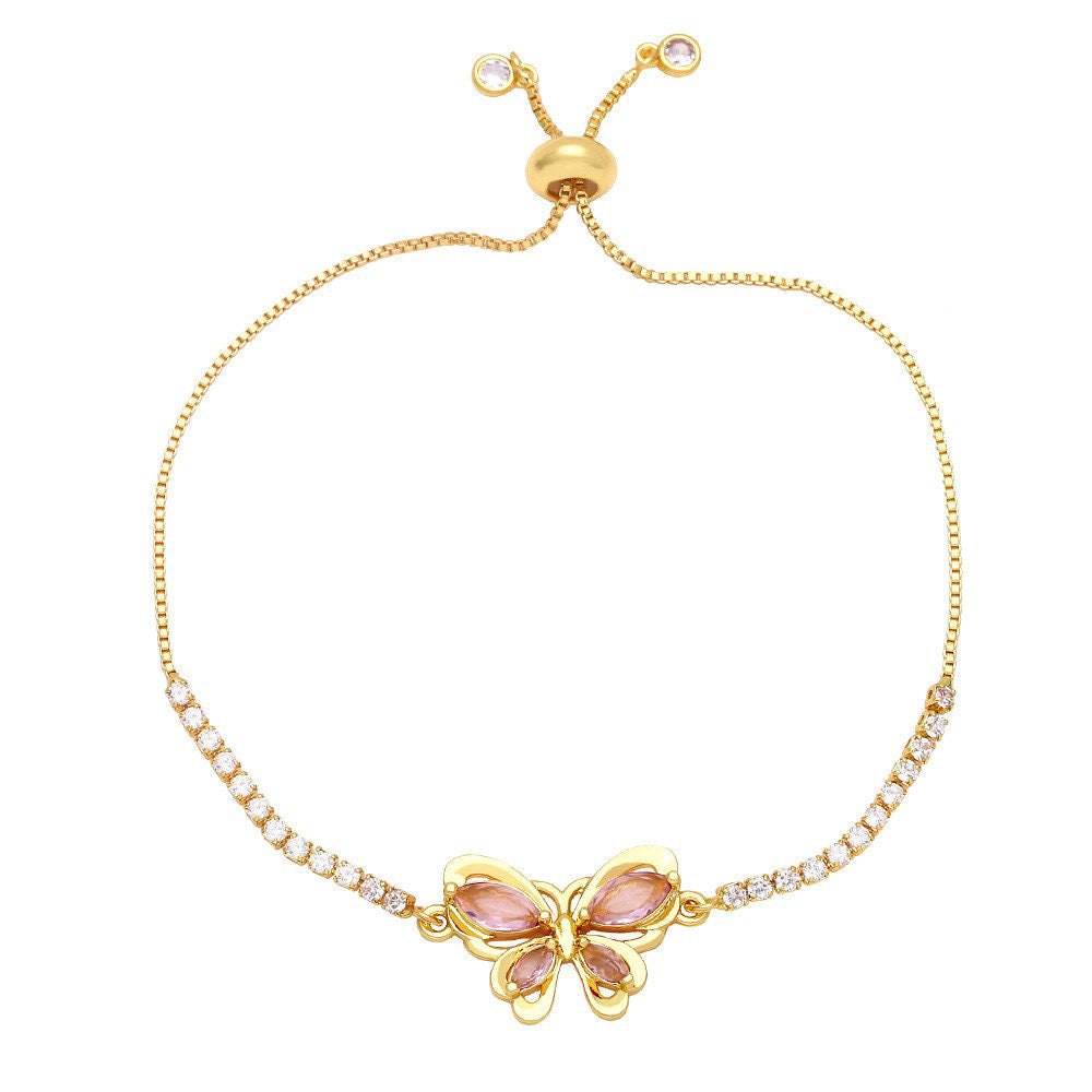 Butterfly Rhinestone Pull Chord Bracelet