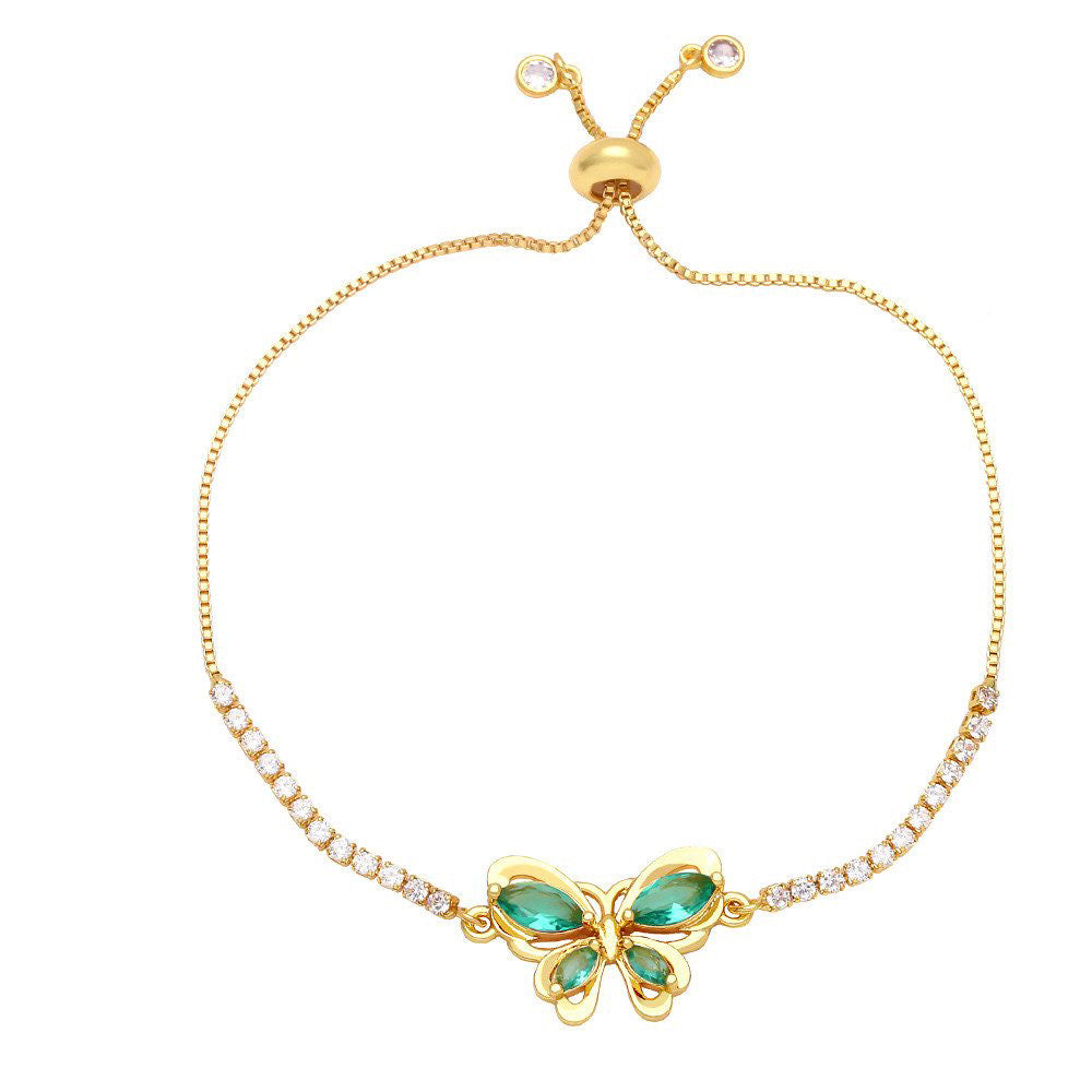 Butterfly Rhinestone Pull Chord Bracelet