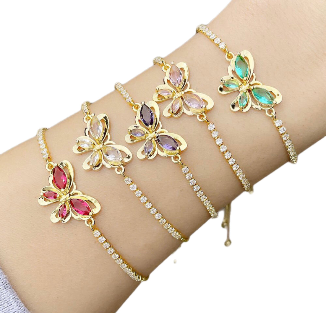 Butterfly Rhinestone Pull Chord Bracelet