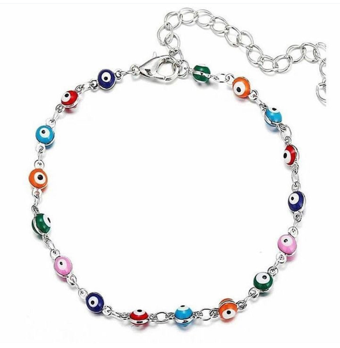 Multicolored Evil Eye Charm Anklet